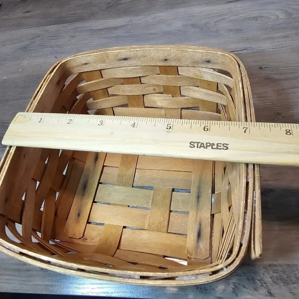 Vintage Longaberger Small Basket Handwoven Brown Square Wood Signed 1994 Cottage